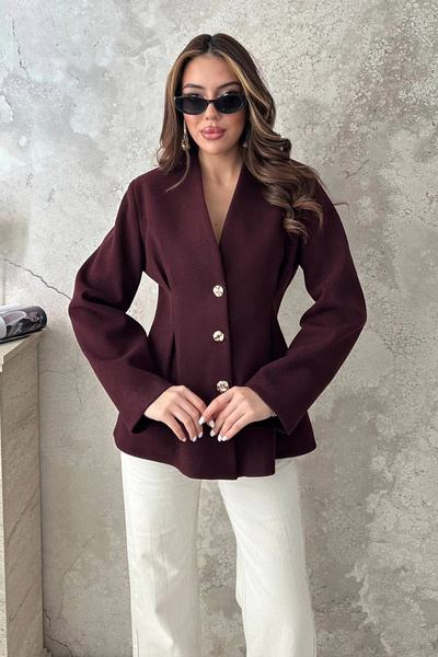 bysocafashion Women's Plum-Lined Pleated Jacket