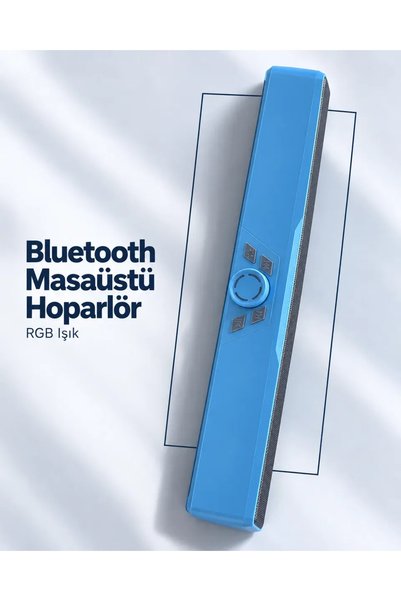 USB Bellek ve TF Kart Destekli Şarj Edilebilir Bluetooth Masaüstü Hoparlör Mavi