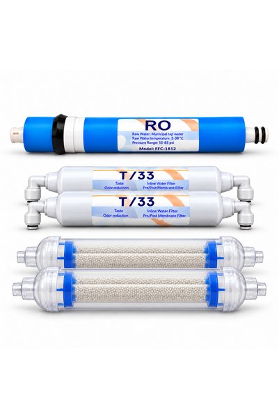 Aquaroo Set 5 cartușe RO 90 GPD, postcarbon și deionizare, trepte 4-6, pentru...