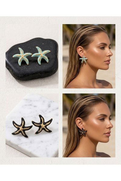 HOŞGÖR ACCESSORIES Enameled Starfish Steel Earrings
