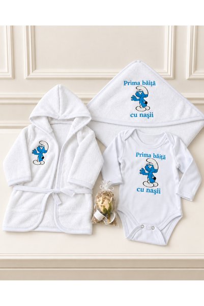 Your Baby Store Set prima baita cu nasii – Strumf – cu prosop, body, halat si...
