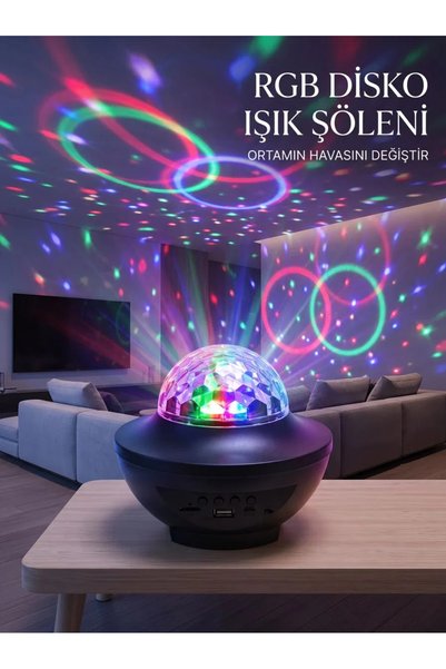 Rgb Bluetooth Disko Lambası Dahili Hoparlörlü Müzikli Parti Işığı Usb Ve Tf Kartlı
