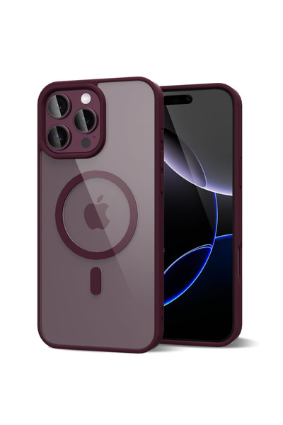 GrandMobile Husa pentru iPhone 16 Pro, MagSafe, transparentă, roșu vin