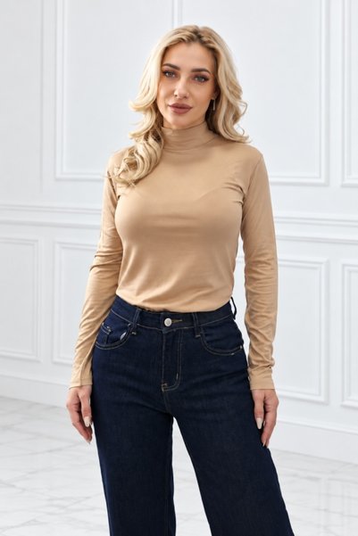 FashionForYou Top de birou Lady Liza uni, cu guler înalt și mâneci lungi, cre...