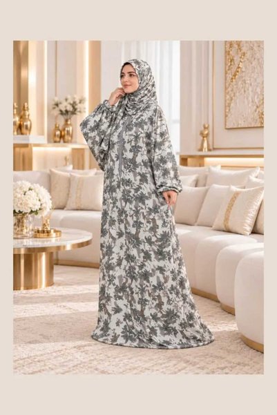 MAYAR إسدال صلاة نسائي مشجر واسع ومريح – روب صلاة مع غطاء رأس مقاس واحد