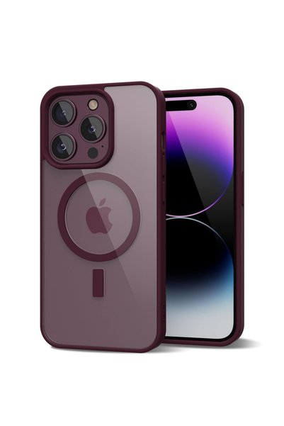 GrandMobile Husa pentru iPhone 14 Pro, MagSafe, transparentă, roșu vin