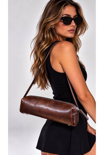 Tecer Bag Geantă tip baghetă cu fermoar „Kadın Acı Kahve”