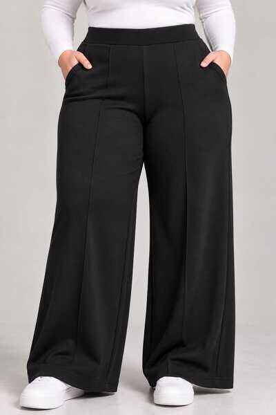 MODA İLEMA Women's Plus Size High-Waisted Palazzo Pants with Pockets and Wide...
