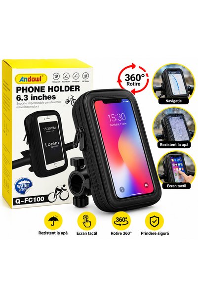 Andowl Waterproof phone holder for bicycle Q-FC100, 6.3 inch, touch screen ca...