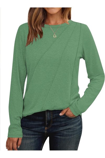 OtherMax Bluză Damă Tricou Mânecă Lungă Elegantă Confortabilă Netedă Verde L