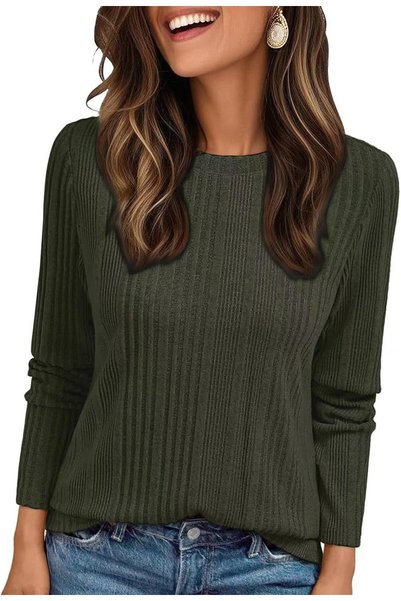 OtherMax Bluză Tricou Damă Striată Mânecă Lungă Moale Elegantă Verde M