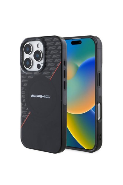 AMG Husa pentru iPhone 16 Pro Max, Romburi MagSafe, Negru/Roșu