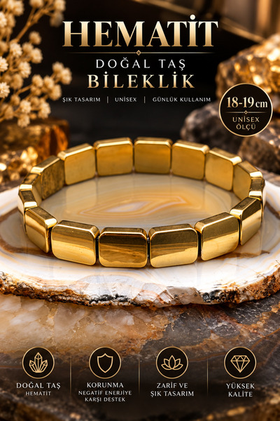 NBS Beautiful Naturel Stones سوار من حجر الهيماتيت الطبيعي، لون ذهبي فاخر، جو...