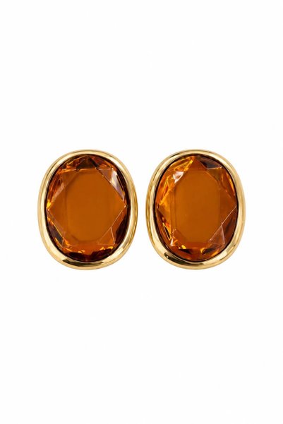 Charmist Jolie Oval Stone Steel Earrings - Amber