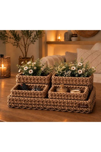 Egindra Metal wire mesh knit vase-organizer basket set (5 pieces, flowers not...