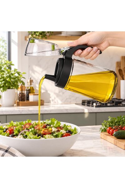 Eynel Cam Yağ Şişesi, Yaylı Kapaklı Yağdanlık, Sızdırmaz Yağ Şişesi, (660 ml)
