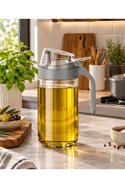 Eynel Cam Yağ Şişesi, Yaylı Kapaklı Yağdanlık, Sızdırmaz Yağ Şişesi, (660 ml)