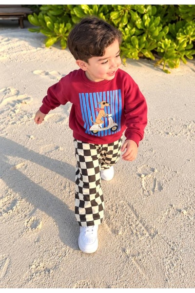 Patriko BOYS' Cotton 3-PLY SWEATSHIRT AND Checkered PANTS SET