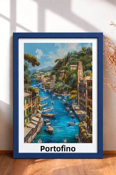 HOMEPACK Portofino Sailboats on the Sea Framed Painting Italy Poster Living R...