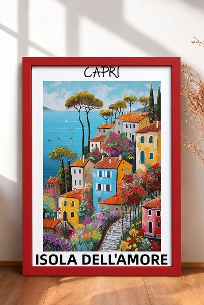 HOMEPACK Capri Floral Hillside and Colorful Houses Framed Painting Italy Post...