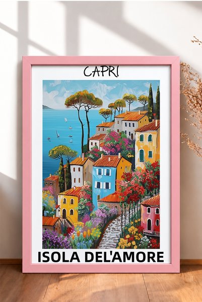 HOMEPACK Capri Floral Hillside and Colorful Houses Framed Painting Italy Post...