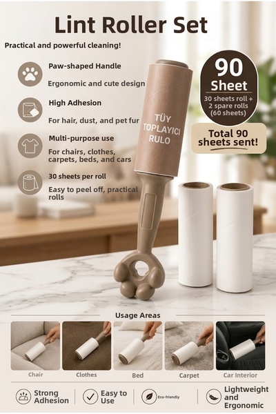 SİHİRLİ MOP 90 Sheets Lint Roller Pet, Cat, Dog, Clothing and Sofa Hair Remover