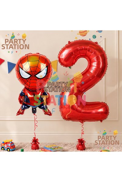 Parti Station Spider-Man 2 Year Old Balloon and Red Number Balloon Birthday P...