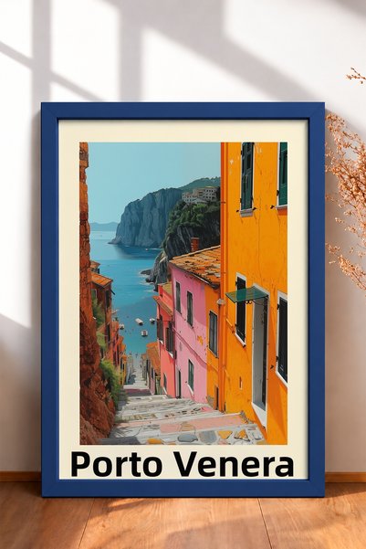 HOMEPACK Porto Venere Street with Stairway Descending to the Sea Framed Paint...