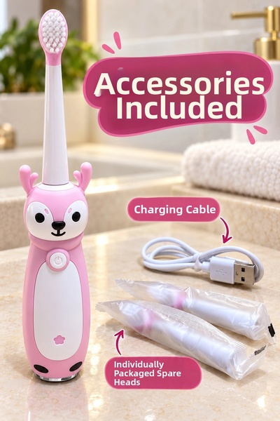 shopwave Electric Toothbrush with Pink Figure and Replaceable Heads
