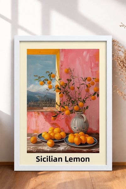 HOMEPACK Sicilian Lemon Written Citrus Tabletop Framed Painting Italy Poster ...