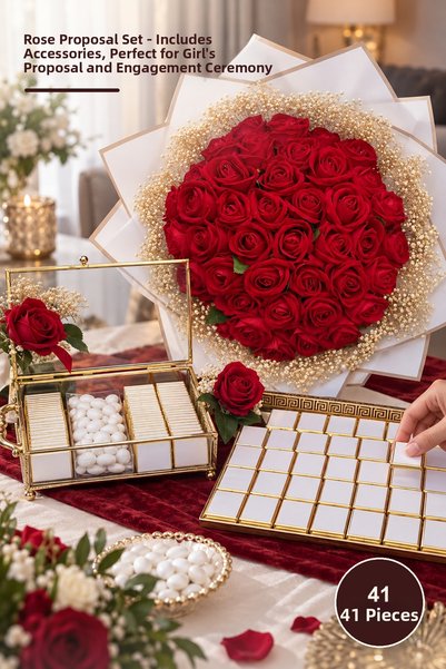 Yenilig مجموعة أدوات طلب الزواج من 41 قطعة مع ورود - إكسسوارات شاملة، لحفل طل...