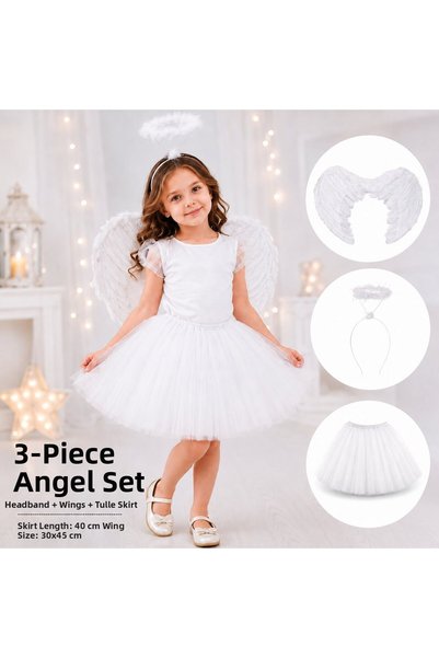 Skygo Children's White Angel Costume Set – Angel Wing, Crown and Tutu Skirt 3...