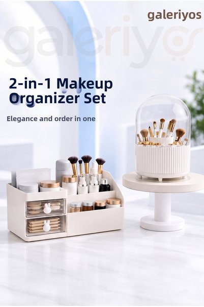 Galeriyo 360 Degree Rotatable Makeup Organizer with Bell Jar and Drawer Makeu...