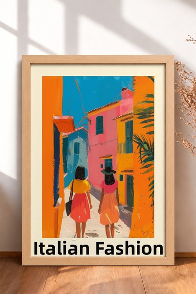 HOMEPACK لوحة مكتوبة عليها موضة إيطالية لشخصين على الشارع، ملصق جداري لتزيين ...