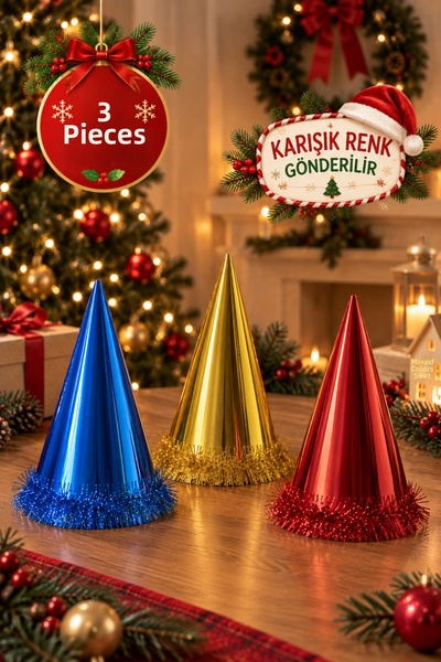 Huzur Party Store قبعة مخروطية ملونة للعام الجديد للحفلات والترفيه، قبعة من ا...