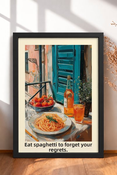 HOMEPACK Eat Spaghetti – Spaghetti-Themed Table Setting – Framed Poster – Ita...