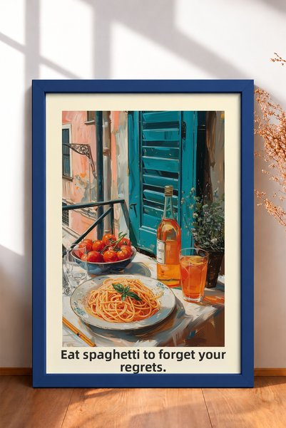 HOMEPACK لوحة مطبوعة عليها عبارة "Eat Spaghetti" مع إطار، لوحة إيطالية، ديكور...