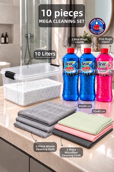 Meleni Home 10-Piece Cleaning Set - 10L Transparent Container, Magic Liquid f...
