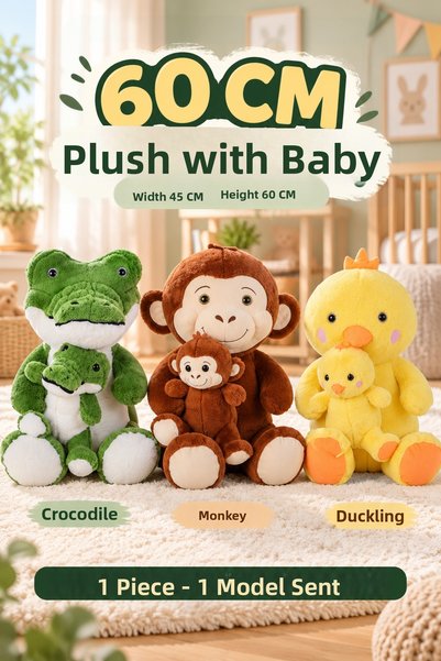 hak-iş oyuncak 60 cm Plush Animal with a Baby – 1 Large-Sized Soft Toy.