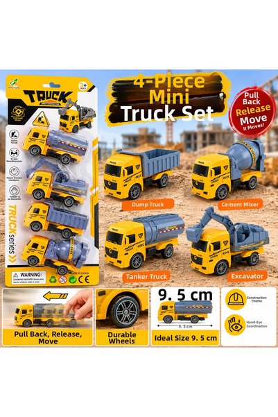TRUST STORE مجموعة شاحنات صغيرة قابلة للسحب والإفلات، تتكون من 4 قطع – 9.5 سم...