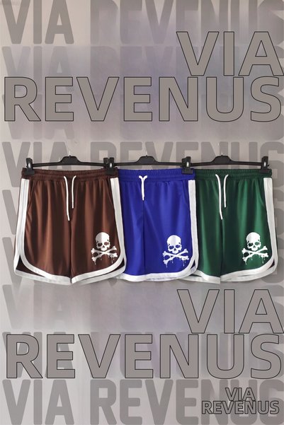 Vordevia Skull Printed Unisex Retro Varsity Daily Training Sports Shorts 3-Pack