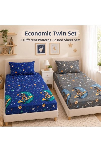 NİĞTEX Set de 2 cearșafuri elastice economice pentru copii 100 x 200 cm 2 cea...
