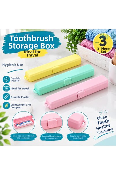 Generic Brand 3-Piece Toothbrush Storage Set – Plastic Toothbrush Storage Con...