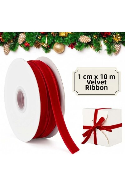 roco paper Red Velvet Ribbon, 1 cm x 10 Meters, Ribbon for Decorating New Yea...