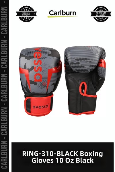 Carlburn Premium RING-310-BLACK Boxing Gloves, 10 oz, Black, Boxer, Sports Eq...