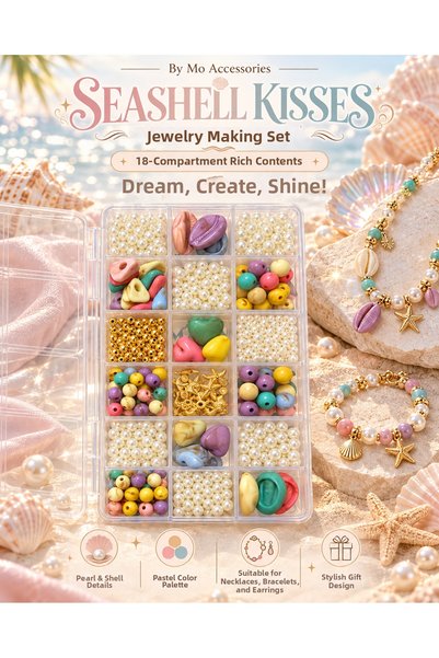 By MO Accessories 🐚🩷 Seashell Kisses 18-Piece Jewelry-Making Set – Pastel-C...