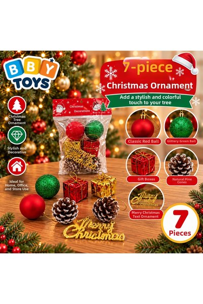 BBYTOYS 7-Piece Christmas Tree Ornament Set – Christmas Tree Ornaments Featur...