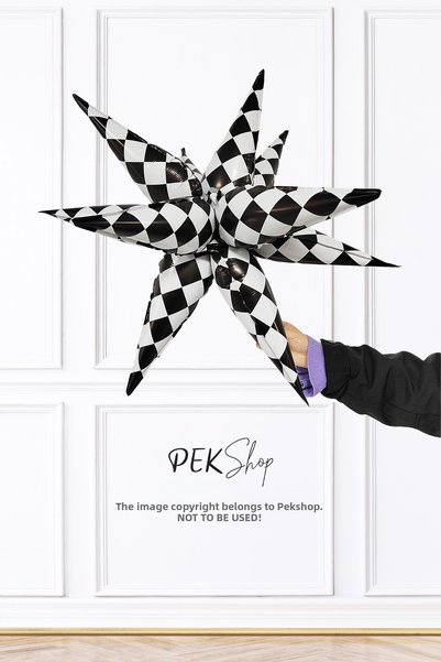 PEKSHOP Black-and-White Checkered North Star Foil Balloon