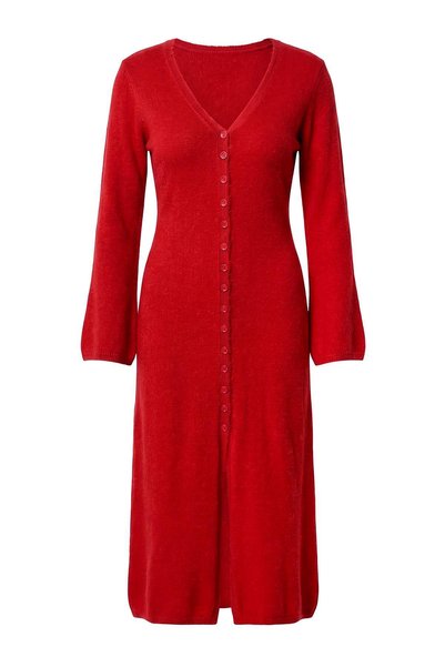 Trendyol Collection كارديجان/فستان أحمر ناعم الملمس برقبة على شكل حرف V، كارد...
