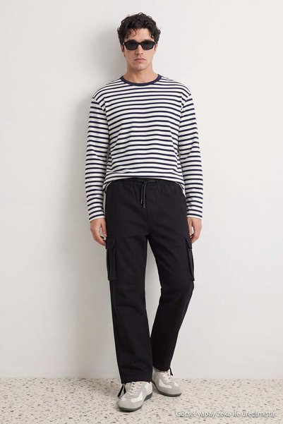 Trendyol Collection Black Straight Fit Cargo Pocket Elastic Waist Men's Trous...